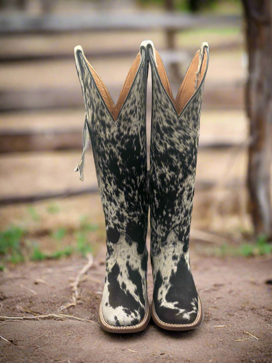 Knee High Square Toe Cowhide Boot