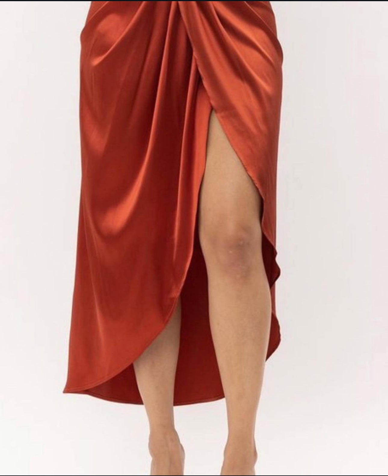 Satin Open Front Ruched Wrap Flare Maxi Skirt