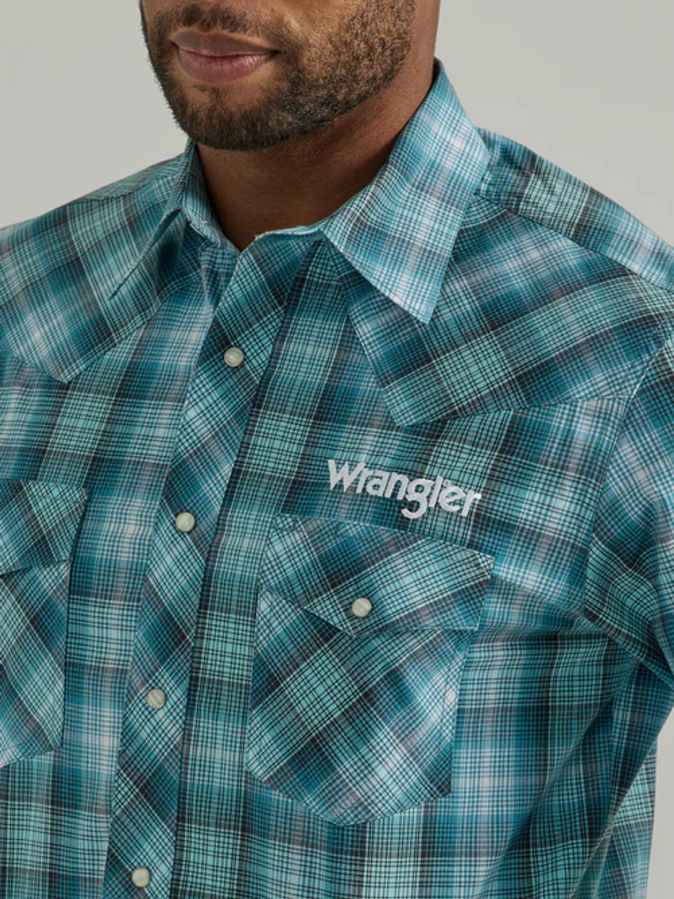 WRANGLER LOGO BLUE PLAID SNAP