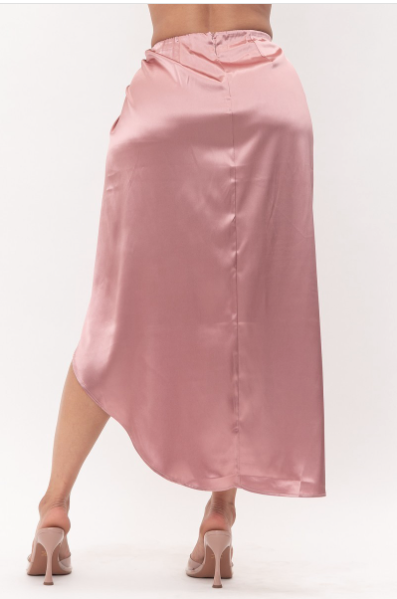 Satin Open Front Ruched Wrap Flare Maxi Skirt
