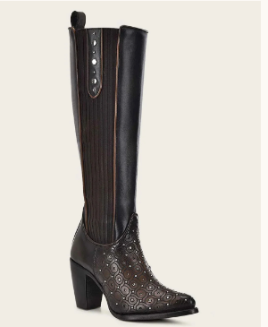 Tall dark brown boot with crystals
