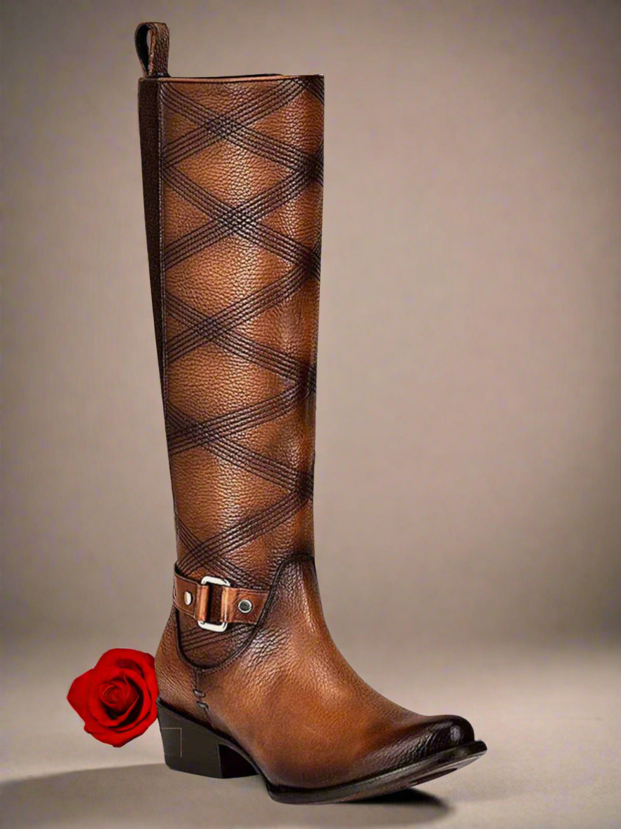 Riding style embroidered honey boot