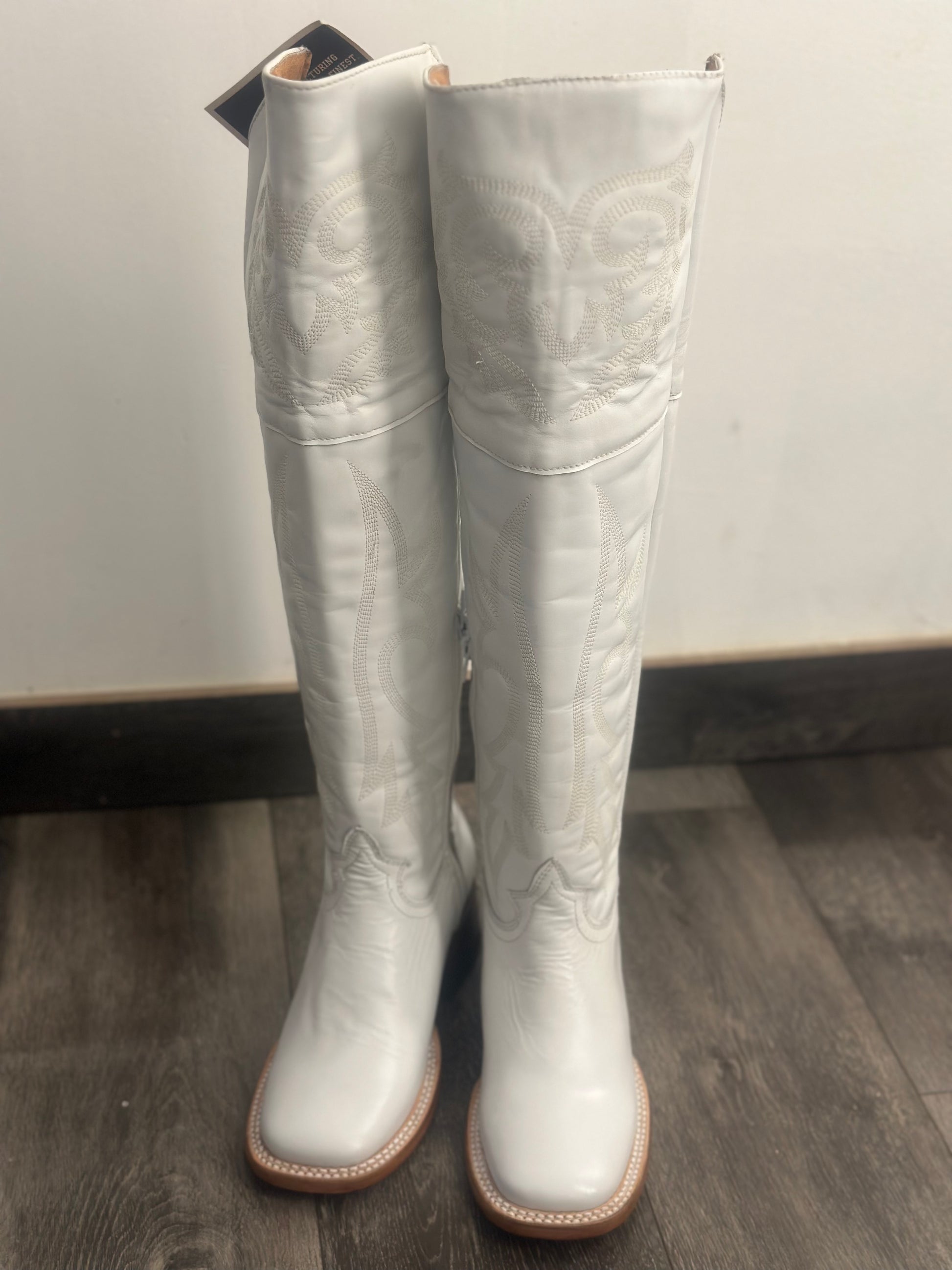 Jaqueline White Square Toe Knee High Western Boot (White Jaqueline White Square Toe Knee High Western Boot (White