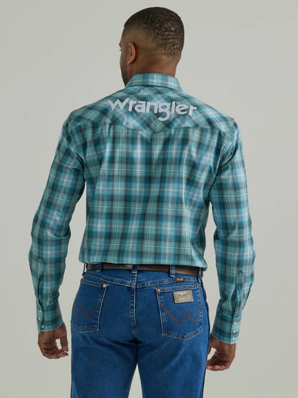 WRANGLER LOGO BLUE PLAID SNAP