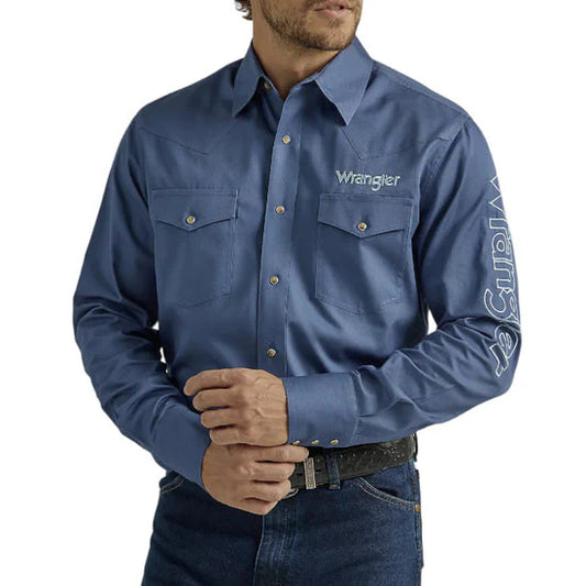 Wrangler Men's Logo Long Sleeve Snap Shirt