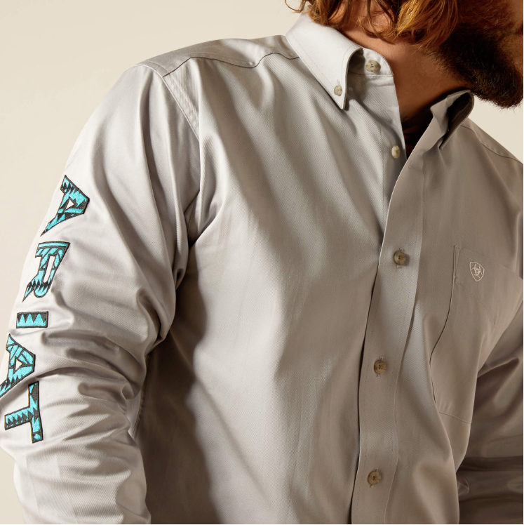 Light Grey Team Logo Twill Classic Fit Shirt