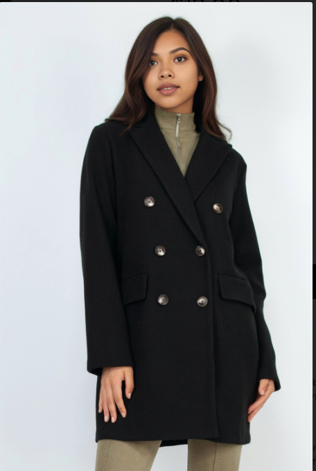 Solid Double-Breasted Lapel Coat