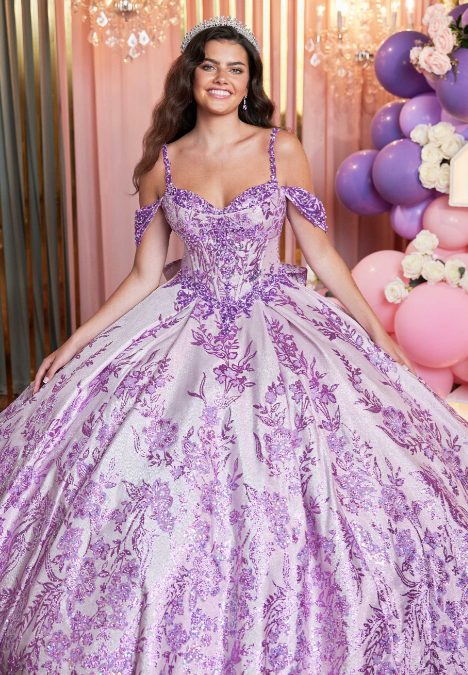 Floral Glitter Metallic Quinceañera Gown with Crumb Catcher Corset