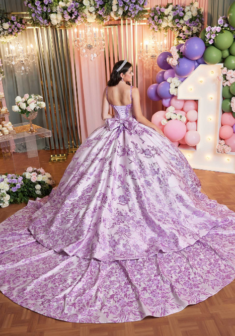 Floral Glitter Metallic Quinceañera Gown with Crumb Catcher Corset